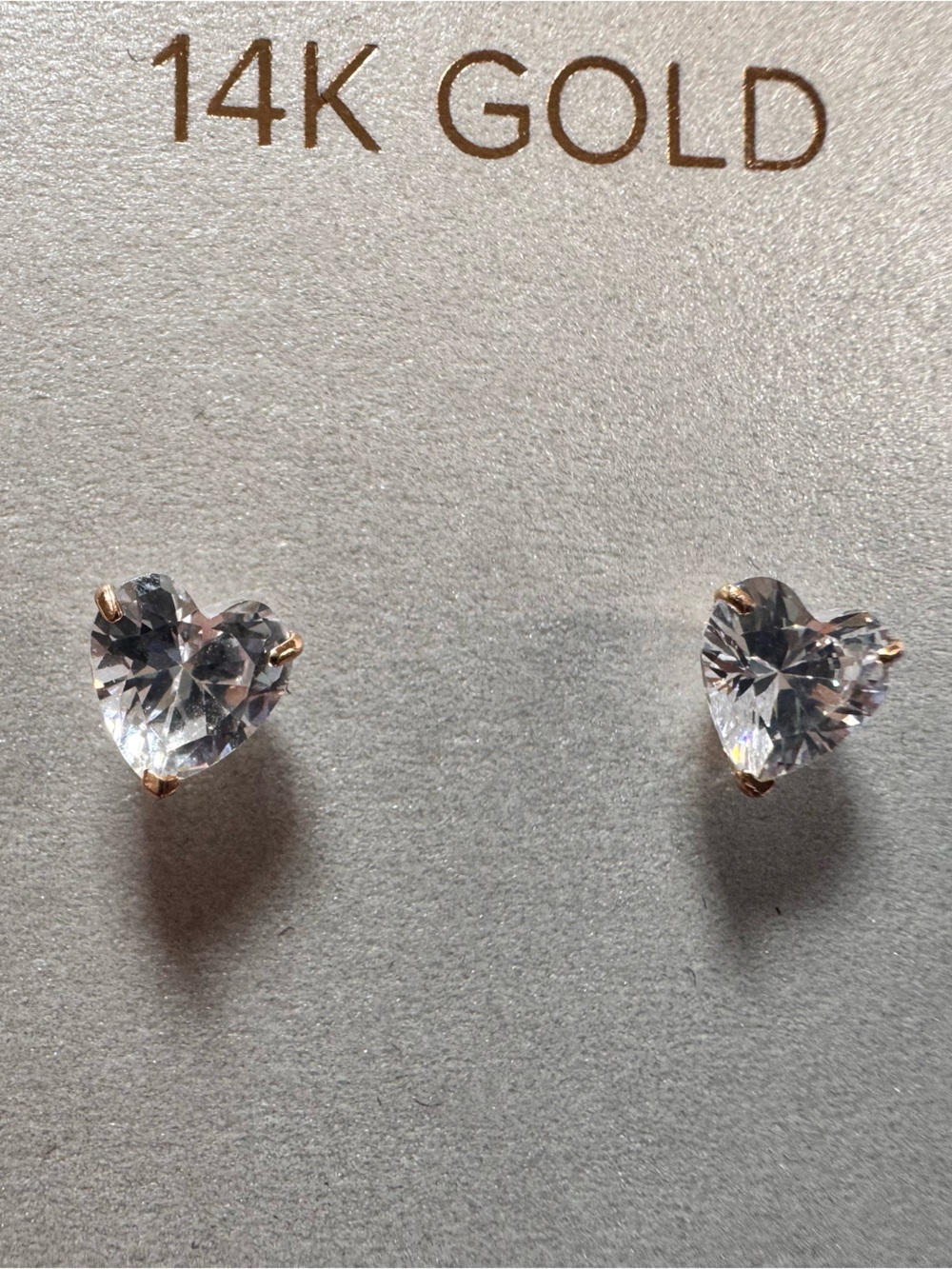 14K Gold Heart-Shaped Clear CZ Stud Earrings